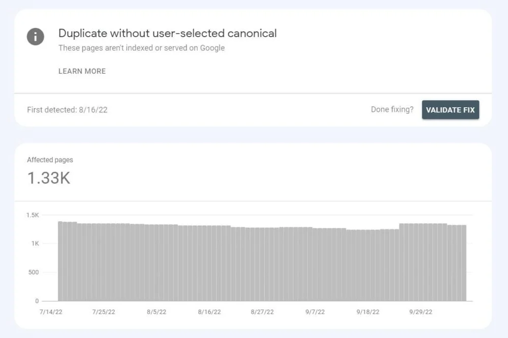 google-search-console-coverage-report-showing-duplicate-without-user-selected-canonical-errors
