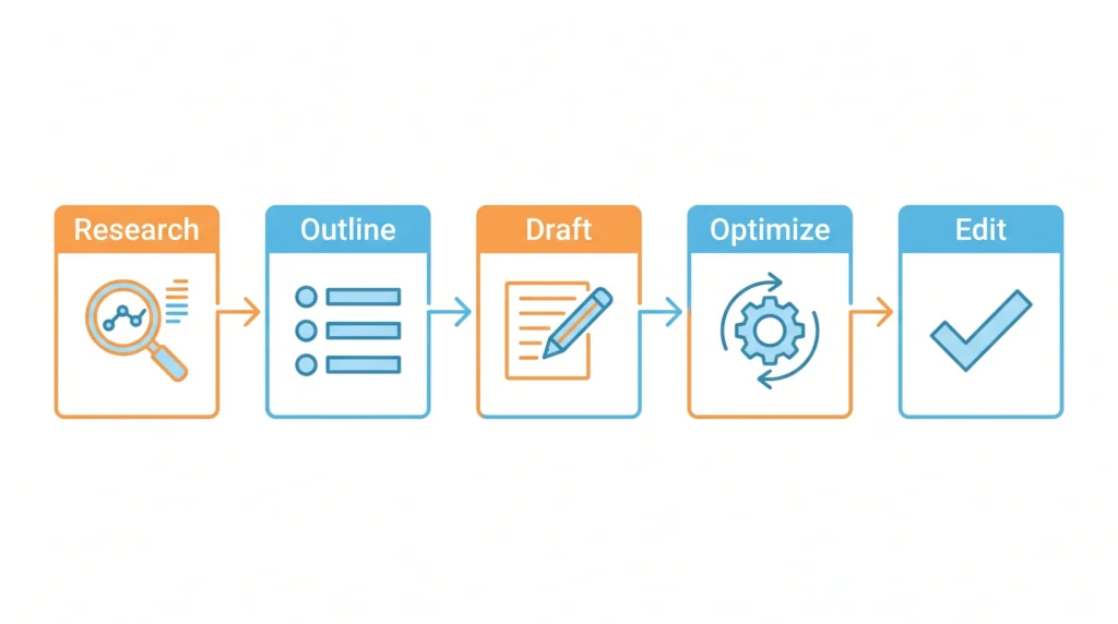 five-step-content-writing-process-flowchart-showing-research-outline-draft-optimize-edit-stages