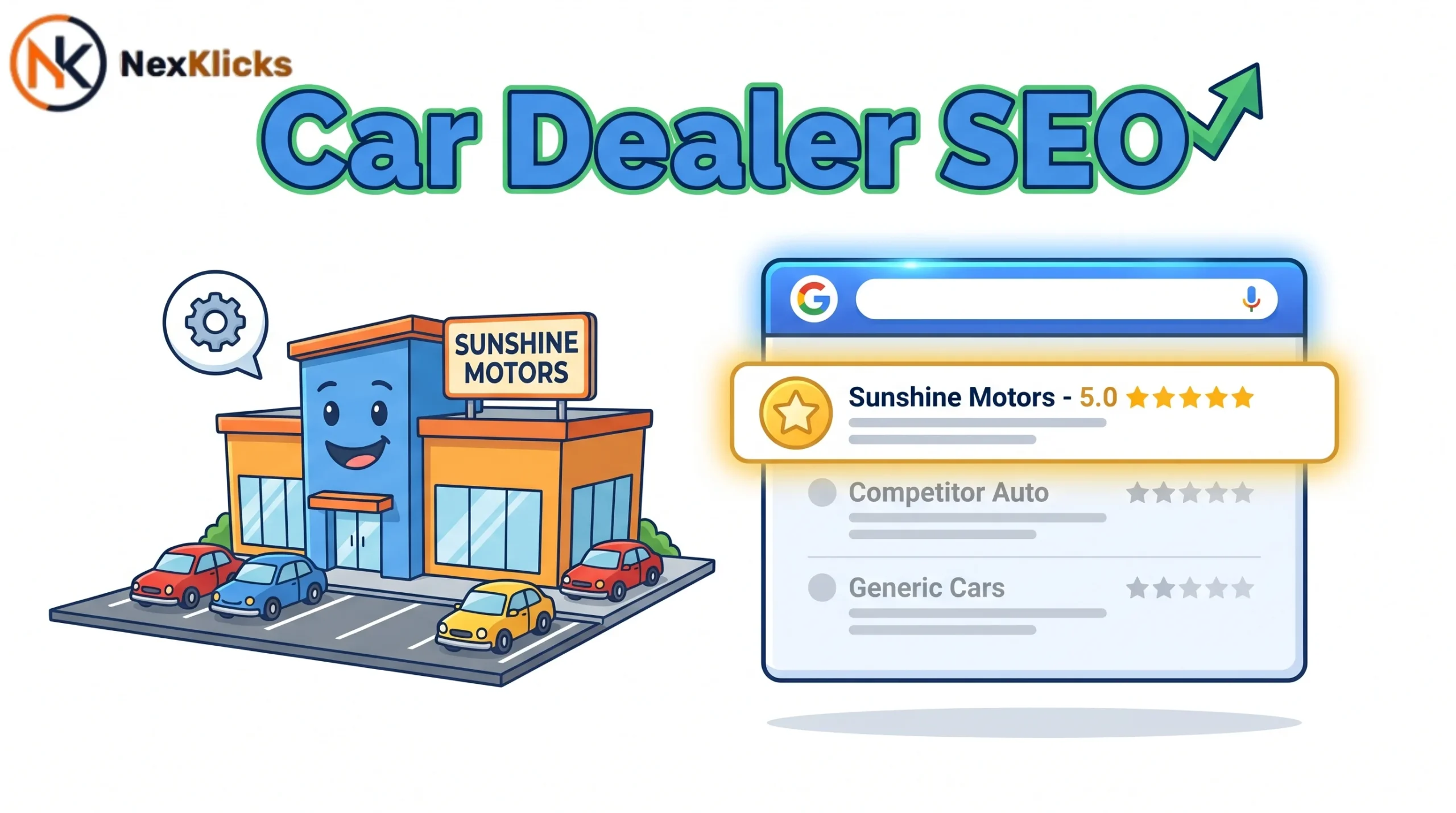 car dealer SEO strategy showing a dealership appearing in Google local pack search results above competitors