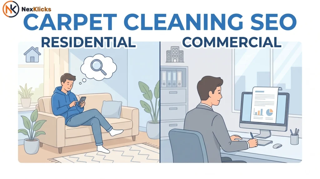 carpet cleaning SEO residential vs commercial buyer comparison illustration