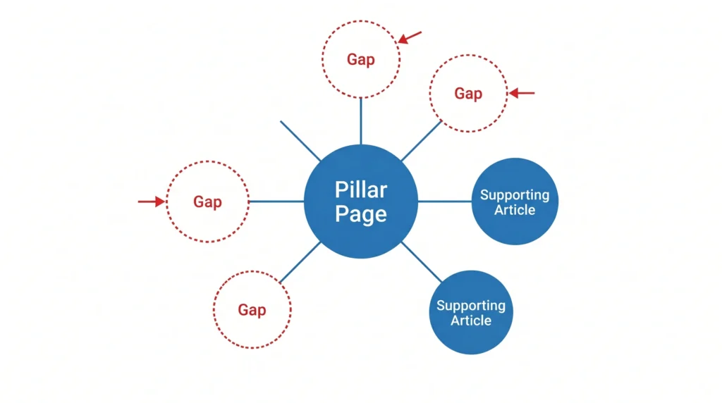 reverse engineer competitor content strategy showing pillar and content gap opportunities