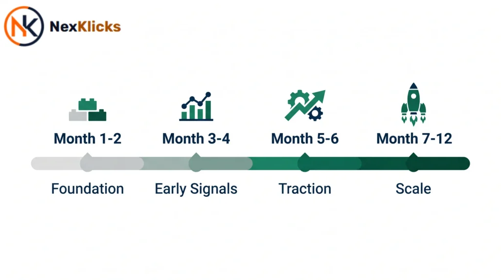 Garage2Global business scaling timeline from onboarding to measurable results