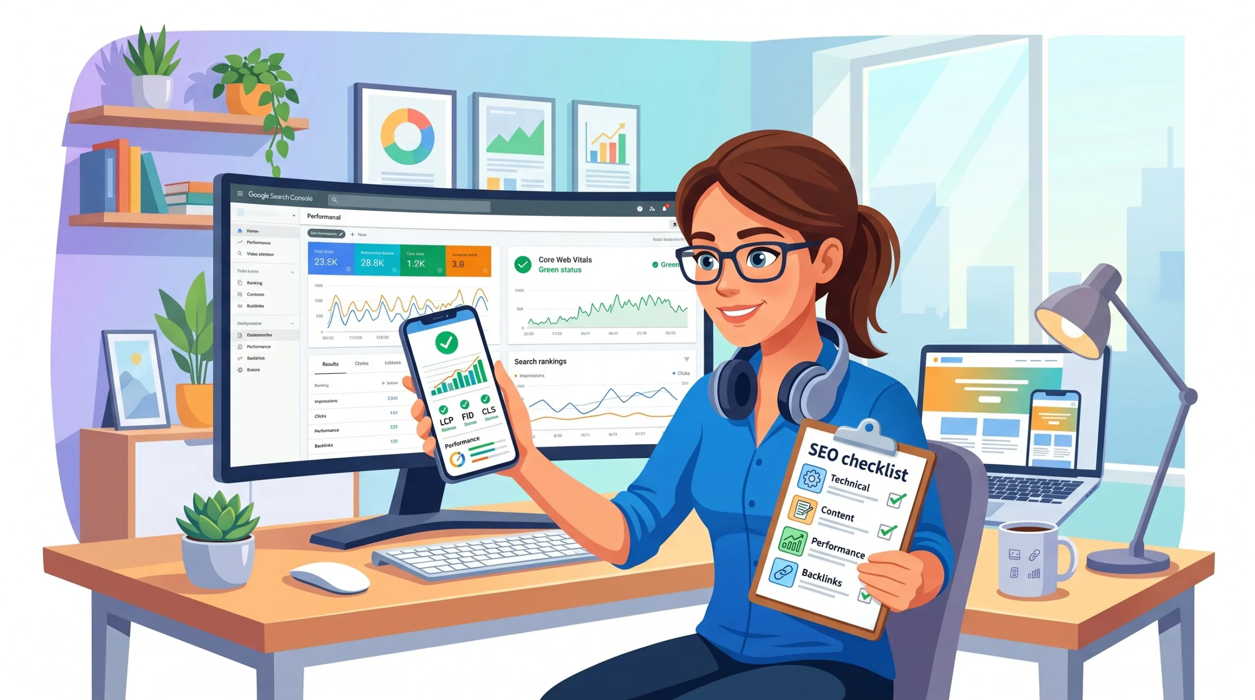 mobile seo checklist displayed on smartphone showing google search console mobile usability audit results