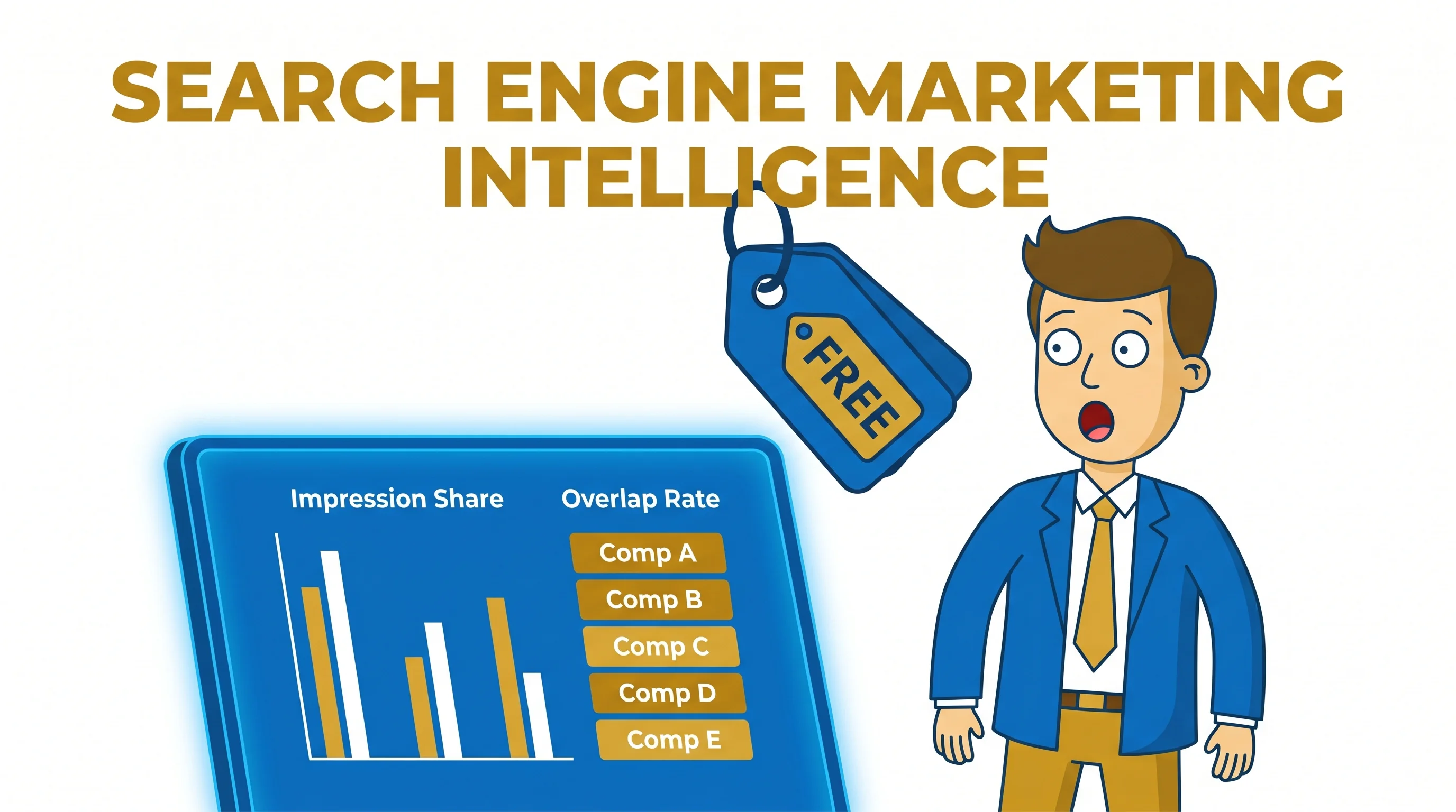 Marketer discovering Google Ads Auction Insights as a free search engine marketing intelligence tool