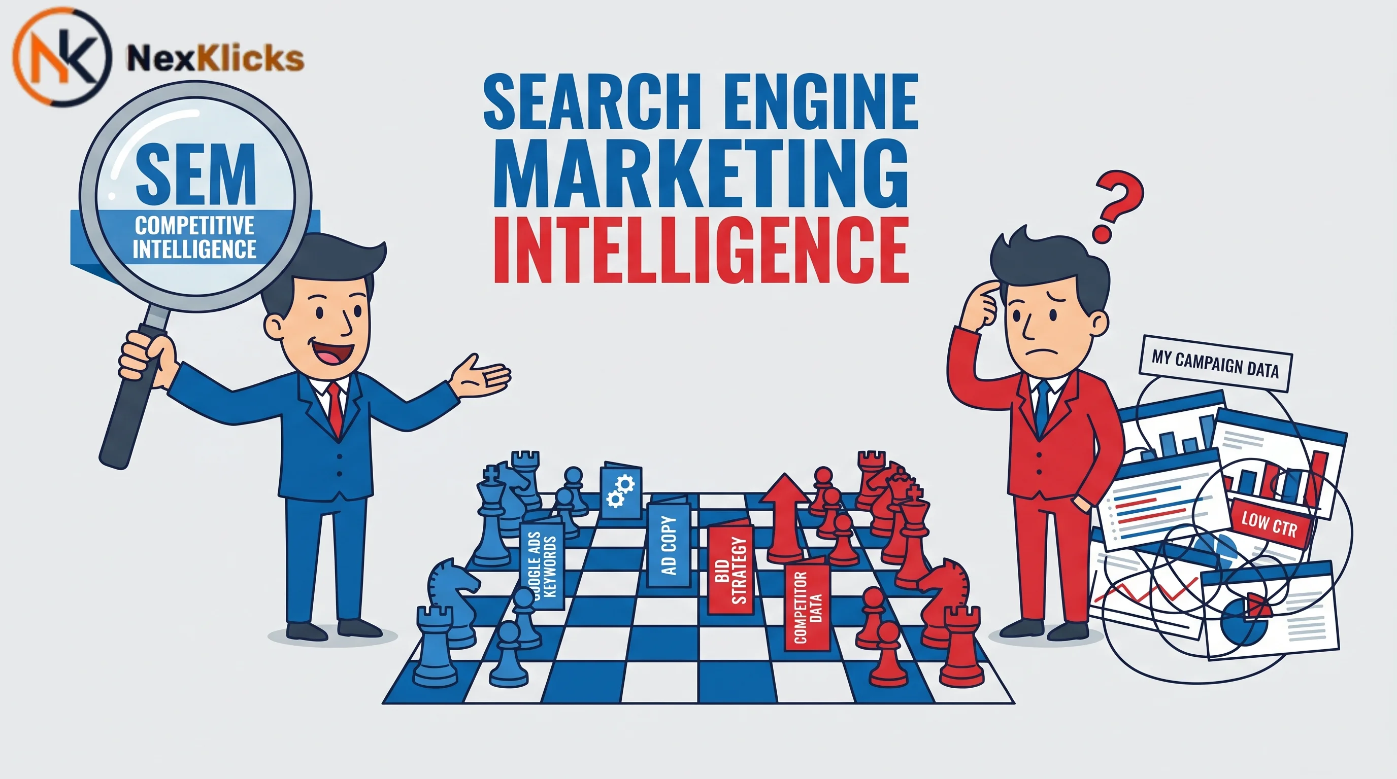 Two marketers competing in paid search using search engine marketing intelligence for competitor ad analysis