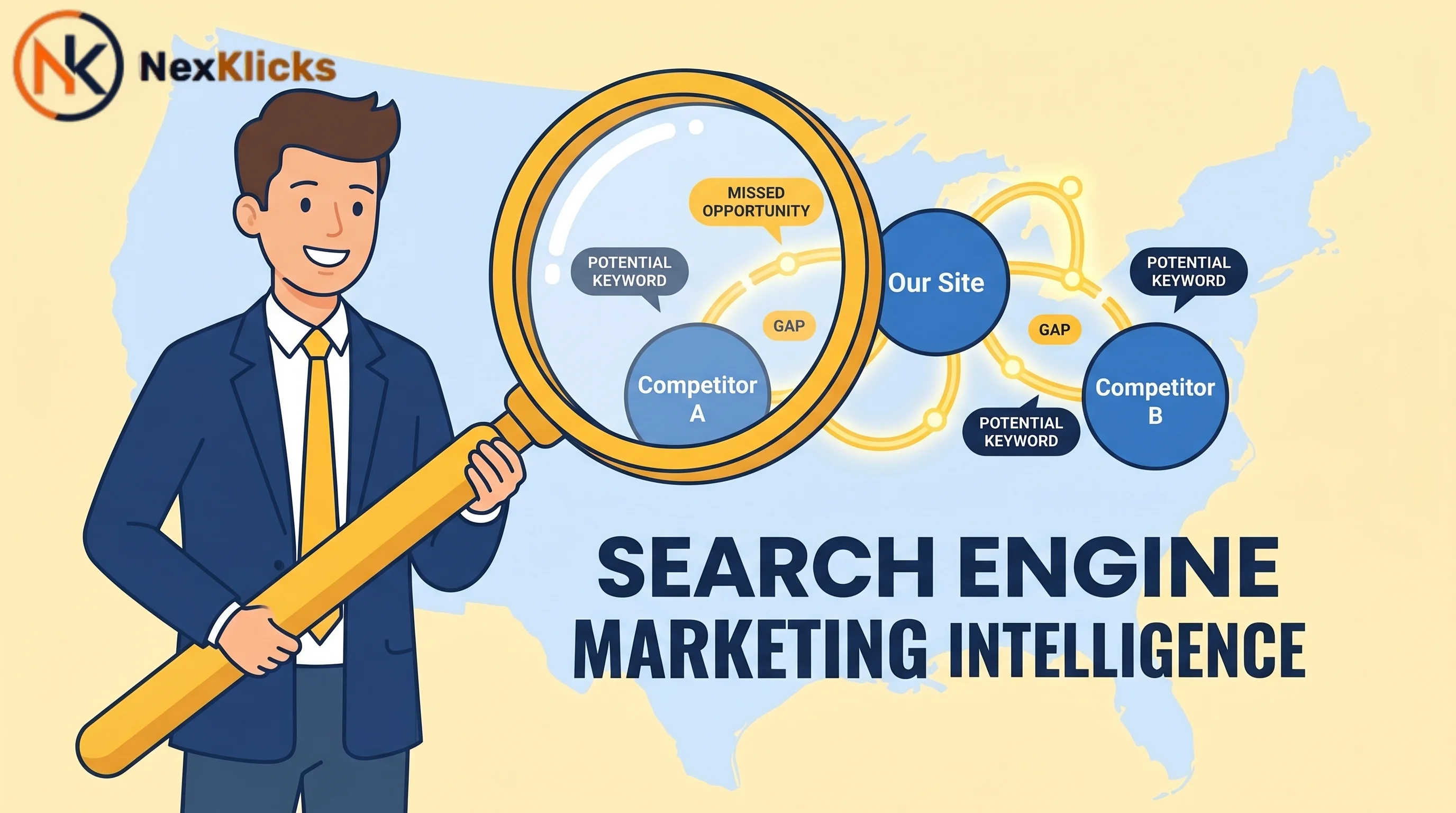 Marketer using search engine marketing intelligence to find keyword gaps between competitor PPC campaigns