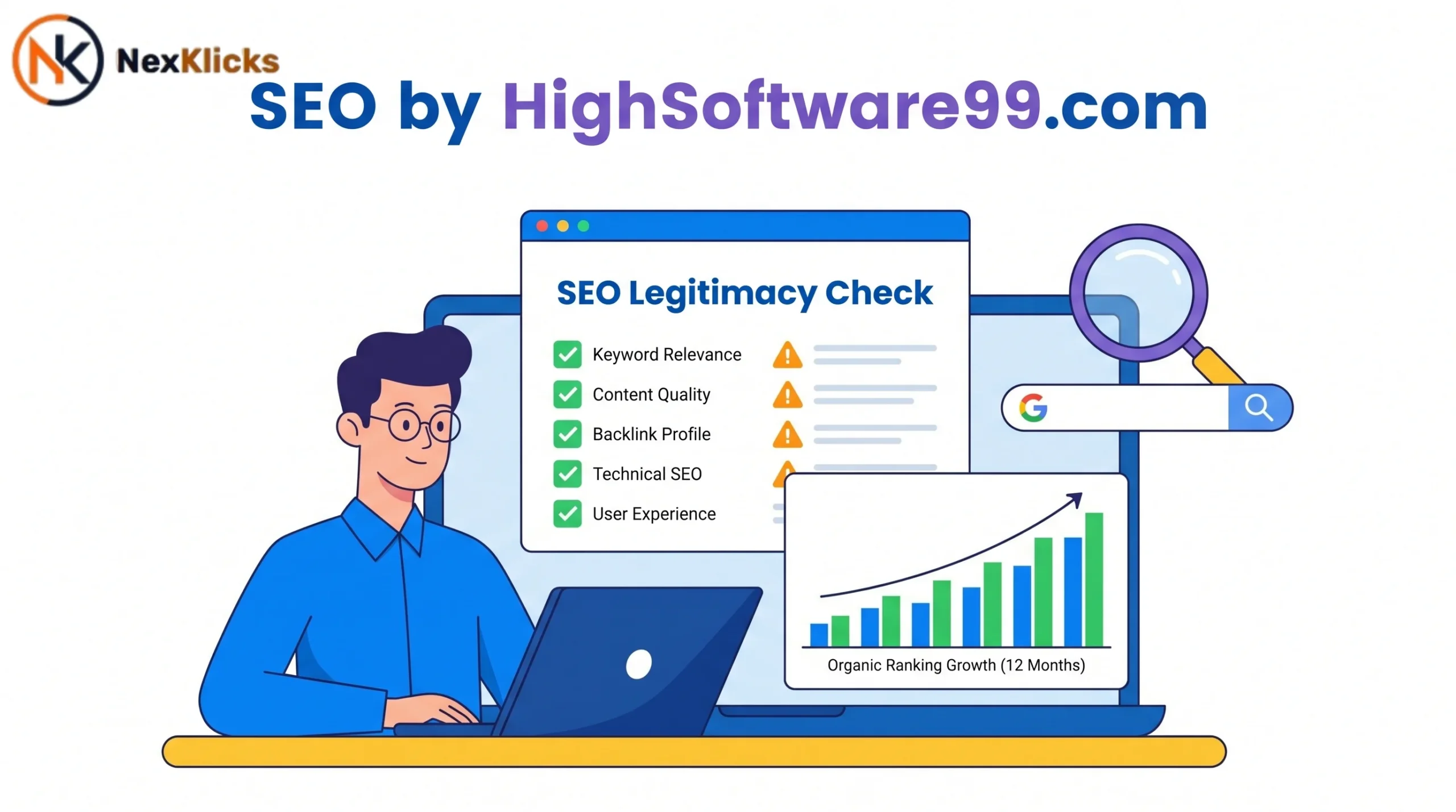 Honest 2026 review of seo by highsoftware99.com showing SEO legitimacy checklist and Google ranking data comparison