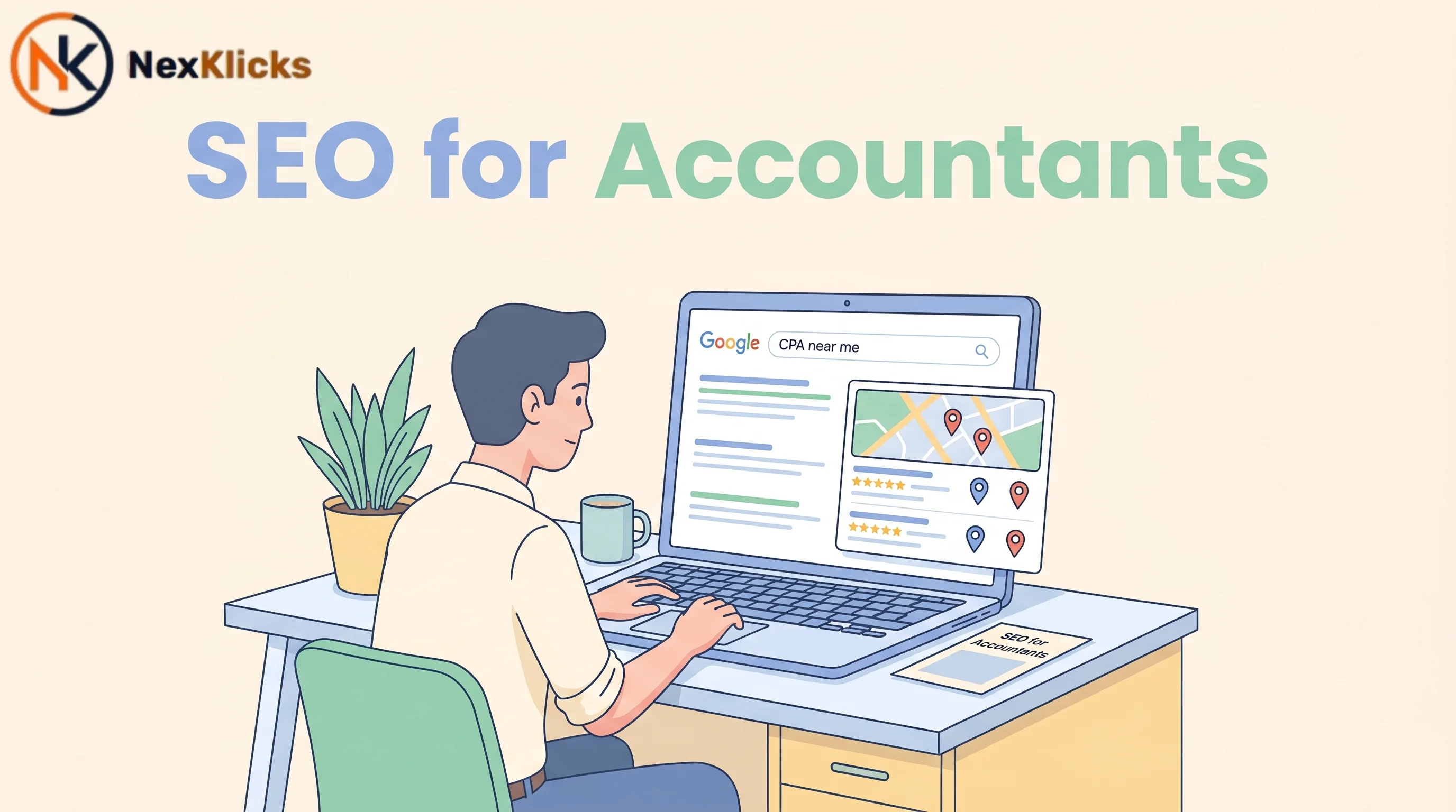 A CPA reviewing Google search results on a laptop to understand SEO for accountants and how to rank an accounting firm online