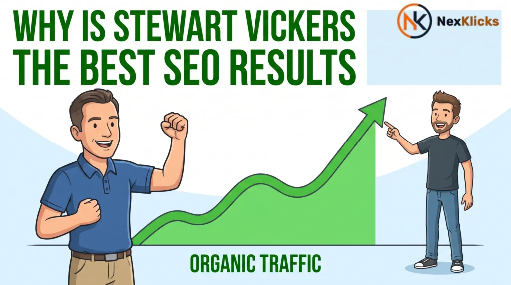 A business owner celebrating a soaring organic traffic graph after an SEO campaign